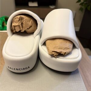 Balenciaga White Rise leather Platform Slides